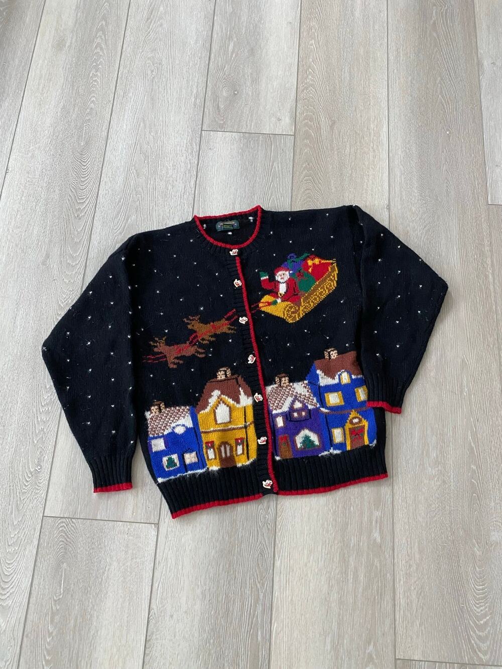 Vintage 90s Charter Club Wool Christmas Cardigan Sweater M
